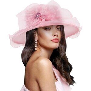 Women Organza Hats Cocktail Tea Party Baby Pink